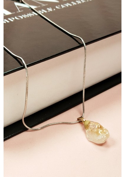 Sitrin Doğal Taşı Zincirli El Yapımı Kolye Uç: 2 cm Zincir: 20 cm Kutulu indirimleri