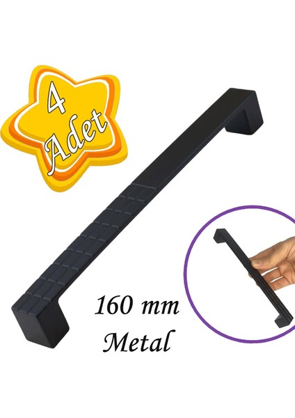 4 Adet Bihter Desenli Kulp 160 mm Siyah Mutfak Kulpu Çekmece Dolap Kapak Kulbu Metal Mobilya Dolabı