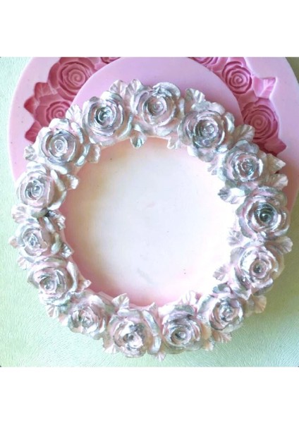 Gül Kabartmalı 16CM Yuvarlak Çerçeve Silikon Kalıp K-914