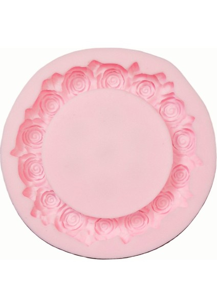 Gül Kabartmalı 16CM Yuvarlak Çerçeve Silikon Kalıp K-914