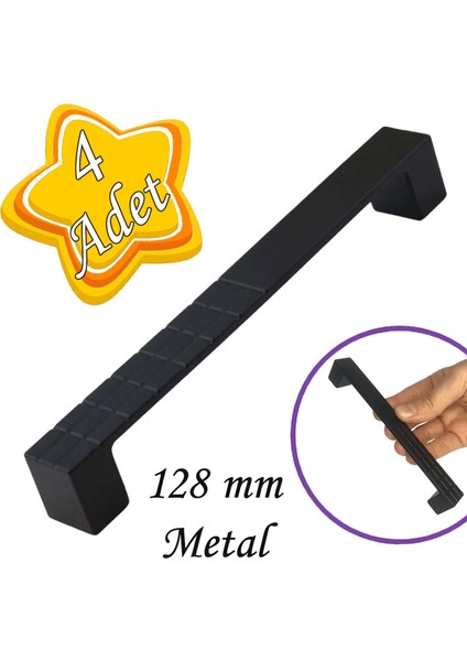 4 Adet Bihter Desenli Kulp 128 mm Siyah Mutfak Kulpu Çekmece Dolap Kapak Kulbu Metal Mobilya Dolabı