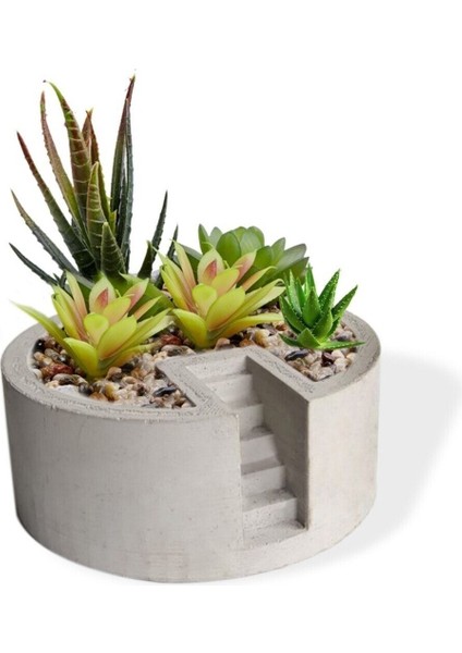 Merdivenli Yuvarlak 11CM Saksı Silikon Kalıp K-1068, Kokulu Taş Sabun Alçı Mum Kalıbı