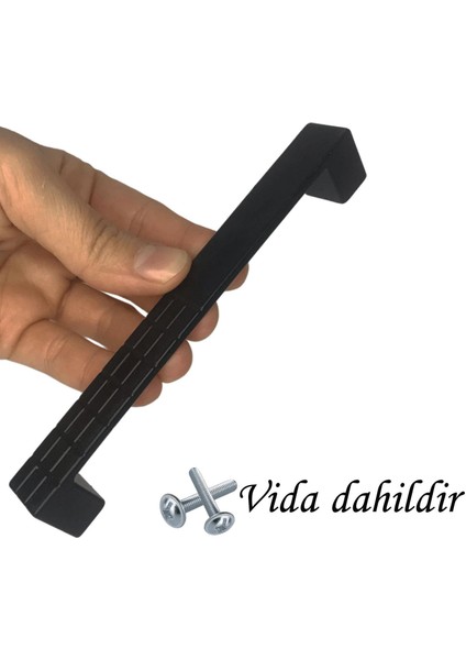 8 Adet Bihter Desenli Kulp 128 mm Siyah Mutfak Kulpu Çekmece Dolap Kapak Kulbu Metal Mobilya Dolabı