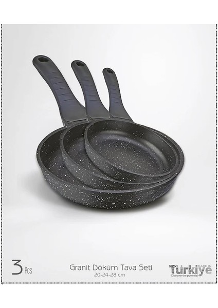 Yanmaz Yapışmaz Ağır Granit Döküm 3'lü Tava Seti 20-24-28 Cm fırsatları