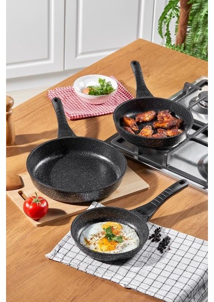 Yanmaz Yapışmaz Ağır Granit Döküm 3'lü Tava Seti 20-24-28 Cm fiyatları