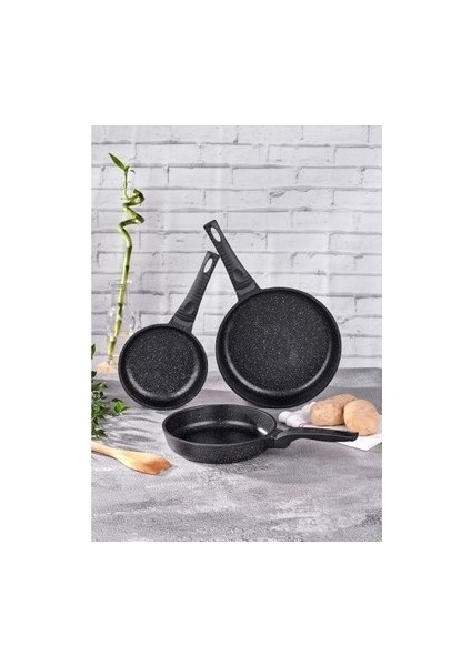 Yanmaz Yapışmaz Ağır Granit Döküm 3'lü Tava Seti 20-24-28 Cm modelleri