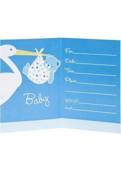 Baby Boy Stork Temalı Mavi Renk Baby Shower Davetiye 8 Adet