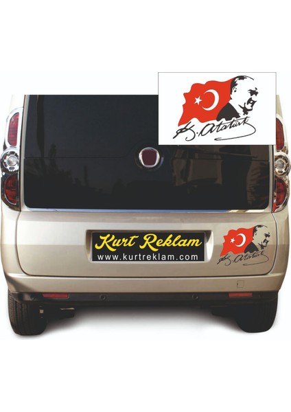 Oto Araç Sticker Türk Bayrağı Atatürk 25X17,5 cm