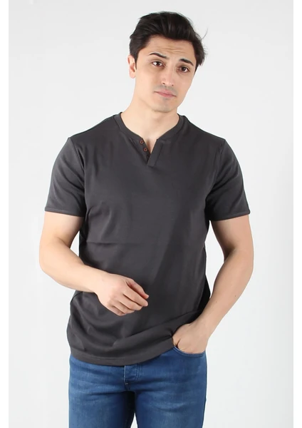 2122 Üç Düğme Hakim Yaka Ribana Modern Fit T-shirt