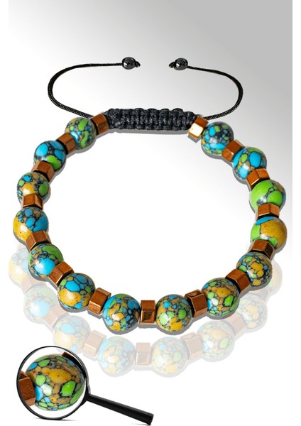 Rose Hematitli Doğal Arizona Firuze Taşı Ayarlamalı Bileklik