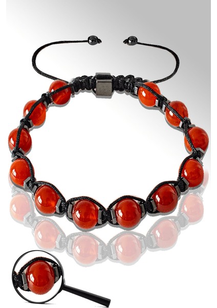 Makrome Hematitli Kızıl Yemen Akik Taşı Ayarlamalı Bileklik