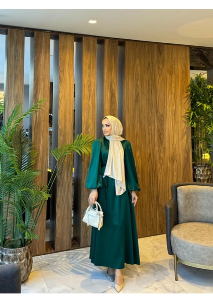 ELB003 Biye Kemerli Saten Elbise