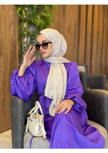 ELB003 Biye Kemerli Saten Elbise