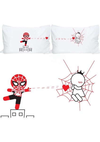 Spider Love - KRN0013 Sevgililer Günü Hediyesi , Doğum Günü Hediyesi , Çift Yastık Kılıfı , Eğlenceli Hediye