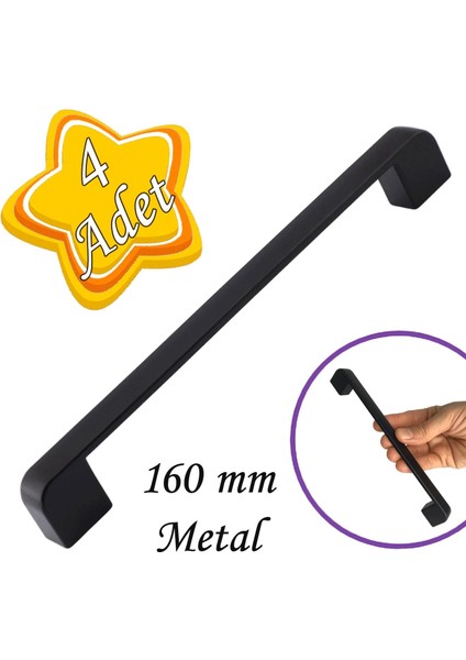 4 Adet Oval Marmara Kulp 160 mm Siyah Mutfak Kulpu Çekmece Dolap Kapak Kulbu Metal Mobilya Dolabı
