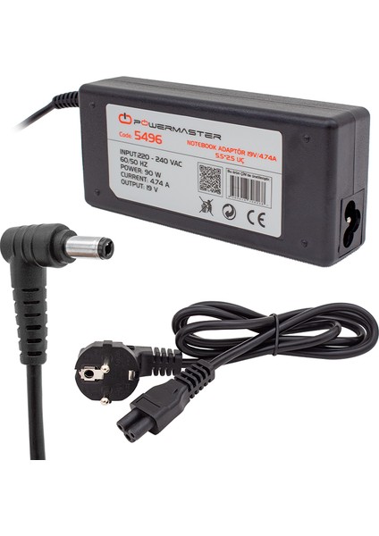 Powermaster PM-5496 19 Volt 4.74 Amper 5.5 2.5 Uçlu Toshiba Laptop Notebook Adaptörü Şarj Cihazı