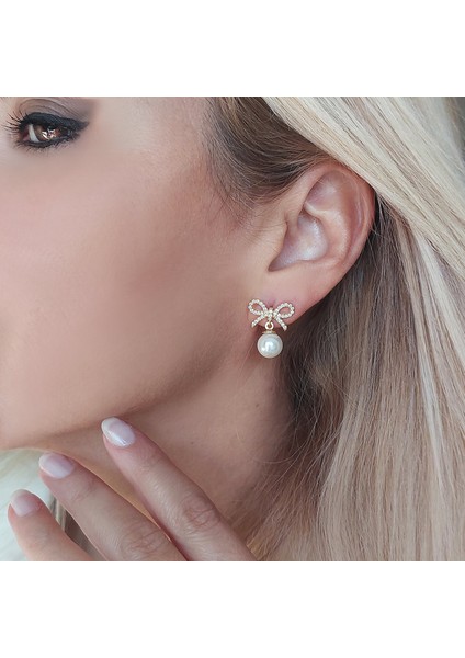 925 Ayar Gümüş Kurdeleli Gold Inci Küpe fiyatları