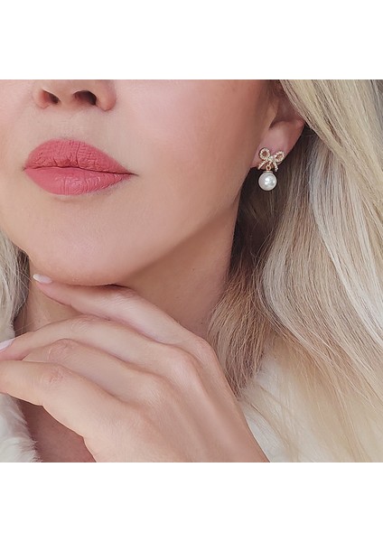 925 Ayar Gümüş Kurdeleli Gold Inci Küpe modelleri