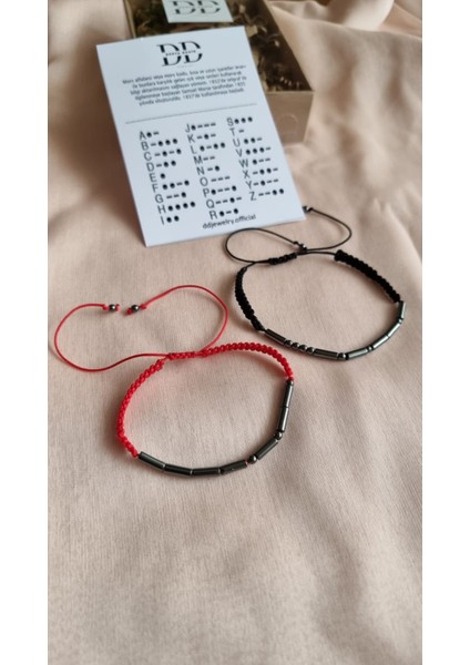 Çift Mors Alfabesi Hematit Bileklik