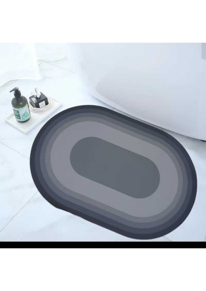 Main Shop Kaymaz Tabanlı Su Emici Abdest ,banyo ve Mutfak Paspası 58X38CM Siyah Gri Renk Yazısız Model