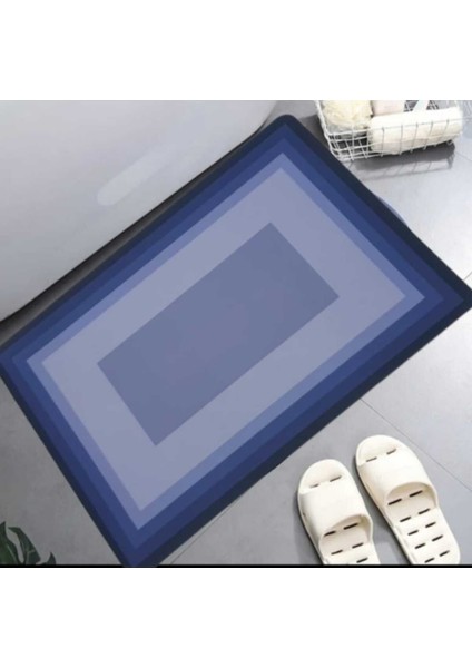 Main Shop Kaymaz Tabanlı Su Emici Abdest ,banyo ve Mutfak Paspası 58X38CM Mavi Gri Yazısız Model