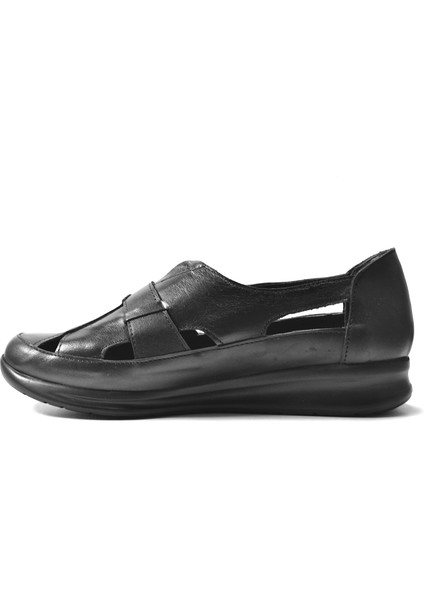 337 Deri Siyah Kadın Anne Ayakkabı modelleri