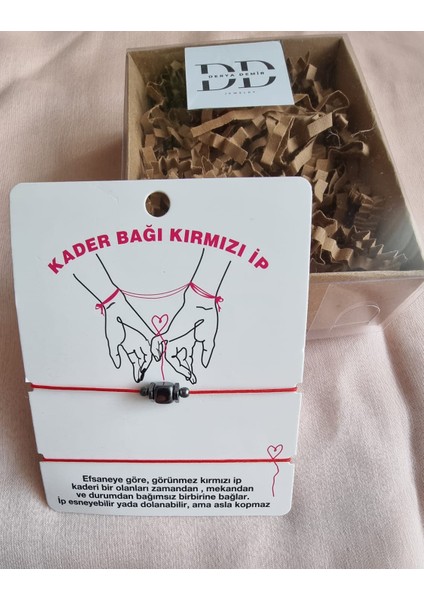 Kader Bağı Kırmızı Ip Hematit Çift Bileklik