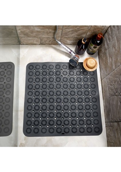 Main Shop Kare Masajlı Silikon Banyo & Duş Kaydırmazı Antrasit Renk 2 Adet 54x54 cm