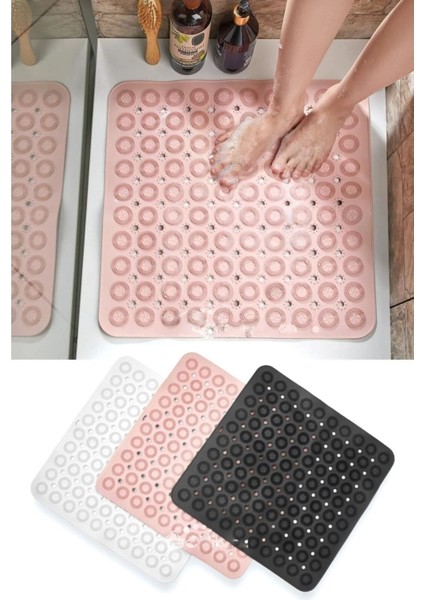 Main Shop Kare Masajlı Silikon Banyo & Duş Kaydırmazı Antrasit Renk 2 Adet 54x54 cm