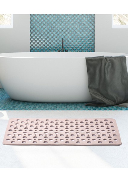 Main Shop Vantuzlu Banyo ve Duşa Kabin Dikdörtgen, Küvet Içi Kaydırmaz Vantuzlu Banyo Paspası Pembe 36x66 cm