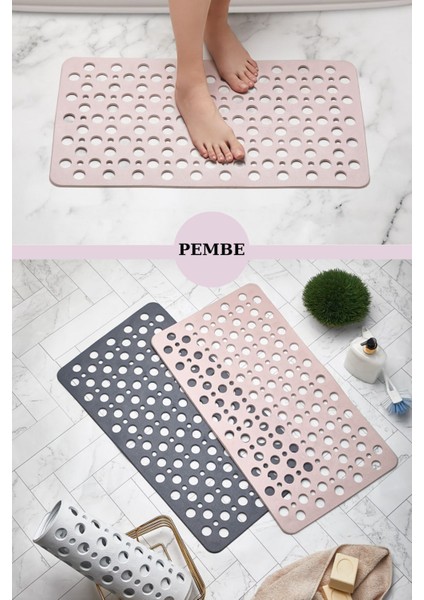 Main Shop Vantuzlu Banyo ve Duşa Kabin Dikdörtgen, Küvet Içi Kaydırmaz Vantuzlu Banyo Paspası Pembe 36x66 cm fiyatları