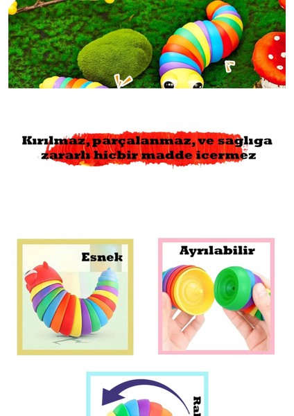 Söktak Eğlenceli, Stres ve Anksiyete Giderici Montessori Tırtıl Oyuncağı Renkli