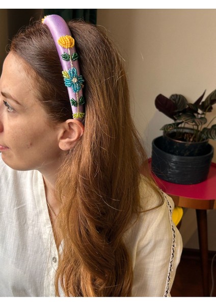 Tasarım El Yapımı El Işlemeli Lila Nakış Işleme Abiye Kına Nişan Saç Aksesuarı Taç