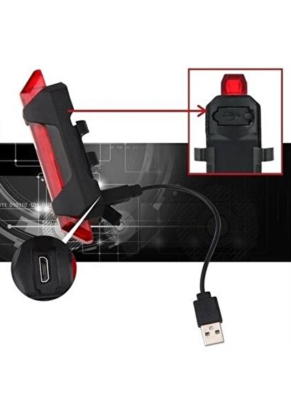 Buffer USB Şarj Edilebilir Parlak Bisiklet LED Lamba Su Geçirmez Güvenlik Uyarı Arka Lamba Işığı