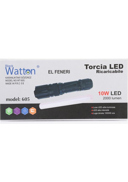 10W 2000 Lümen 4 Renk Güçlü EL Feneri Watton Wt-605