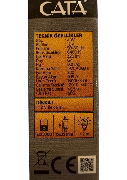 CT-4252 4W 12V 6400K (Beyaz Işık) G4 Duylu LED Kapsül Ampul (4 Adet)