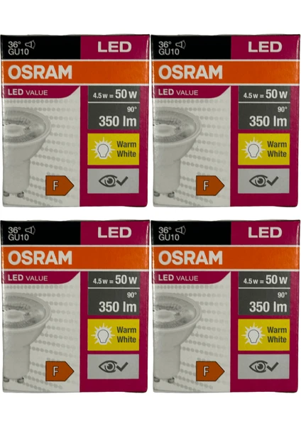 PAR16 4.5W (50W) 2700K (Sarı Işık) GU10 Duylu LED Spot (4 Adet)