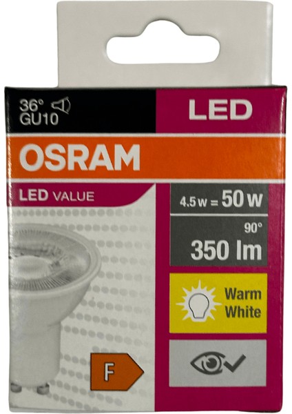 PAR16 4.5W (50W) 2700K (Sarı Işık) GU10 Duylu LED Spot (4 Adet)