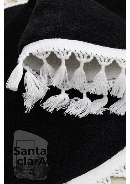 Siyah Dikdörtgen Püskül Saçaklı Post Halı Peluş Yumuşak Kaymaz Dot Taban fırsatları