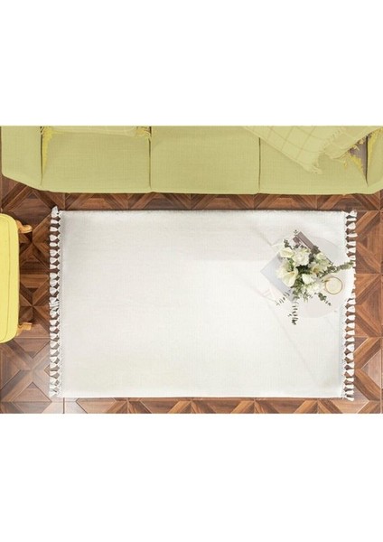 Beyaz Dikdörtgen Püskül Saçaklı Post Halı Peluş Yumuşak Kaymaz Dot Taban modelleri