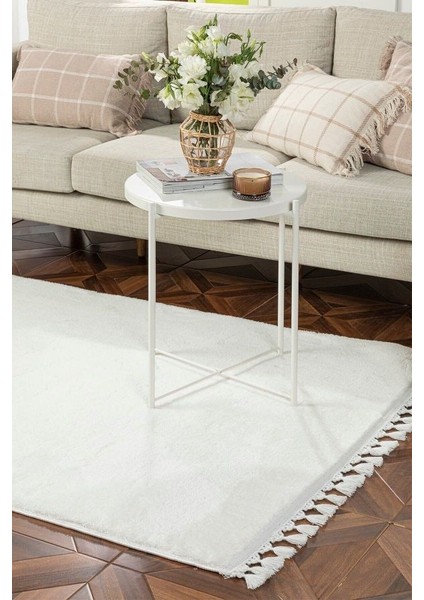 Beyaz Dikdörtgen Püskül Saçaklı Post Halı Peluş Yumuşak Kaymaz Dot Taban fırsatları