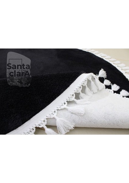 Siyah Dikdörtgen Püskül Saçaklı Post Halı Peluş Yumuşak Kaymaz Dot Taban modelleri