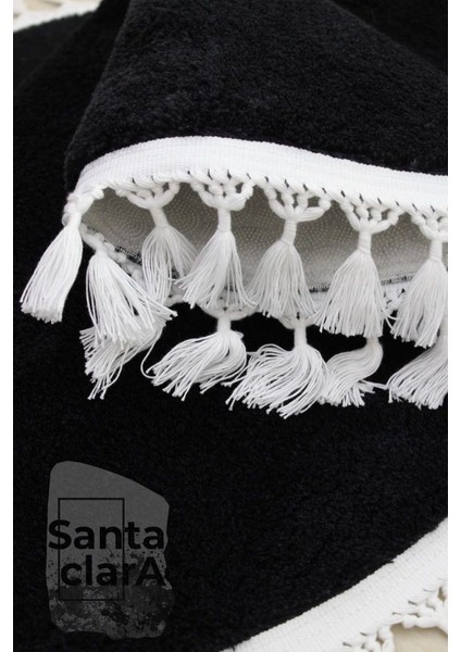 Siyah Dikdörtgen Püskül Saçaklı Post Halı Peluş Yumuşak Kaymaz Dot Taban fırsatları