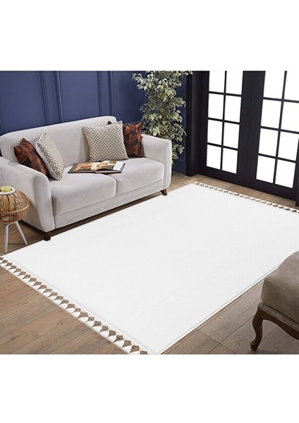 Beyaz Dikdörtgen Püskül Saçaklı Post Halı Peluş Yumuşak Kaymaz Dot Taban fiyatları