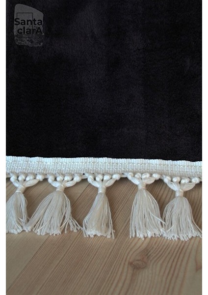 Siyah Oval Püskül Saçaklı Post Halı Peluş Yumuşak Kaymaz Dot Taban fiyatları