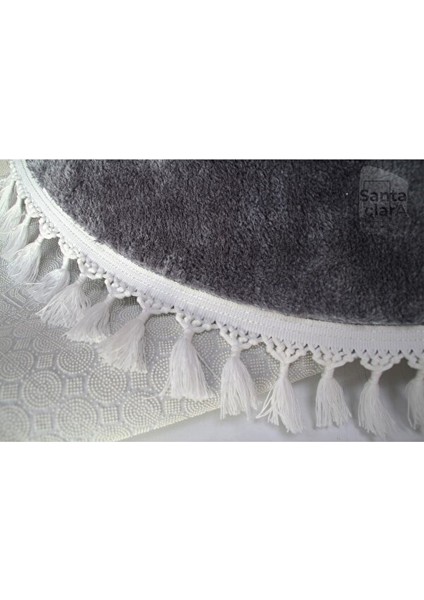 Antrasit Oval Püskül Saçaklı Post Halı Peluş Yumuşak Kaymaz Dot Taban fiyatları