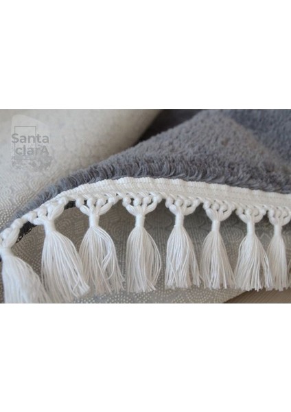 Antrasit Oval Püskül Saçaklı Post Halı Peluş Yumuşak Kaymaz Dot Taban modelleri