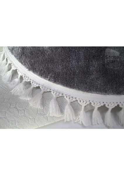 Antrasit Oval Püskül Saçaklı Post Halı Peluş Yumuşak Kaymaz Dot Taban fiyatları
