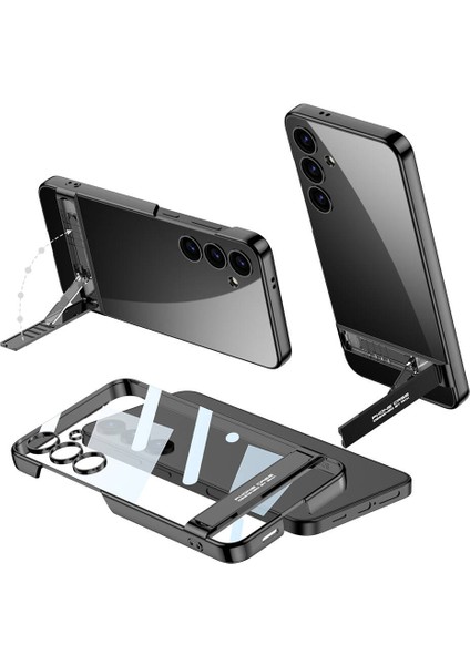 - Samsung Galaxy S24 - Kılıf Kamera Korumalı Şeffaf Dikey Standlı Ays Kapak