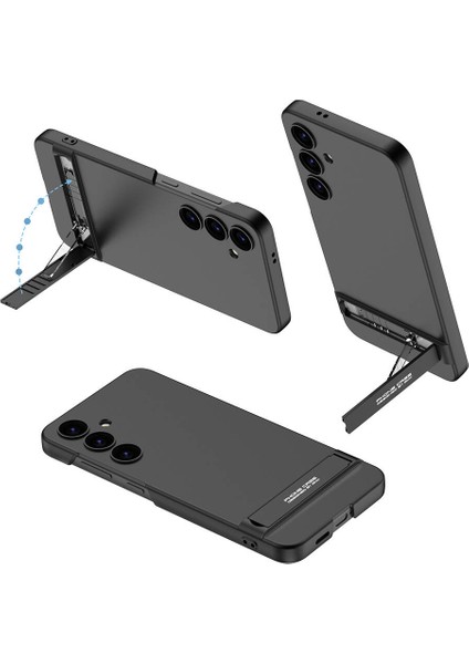 - Samsung Galaxy S24 - Kılıf Kamera Korumalı Dikey Standlı Ays Kapak - Siyah